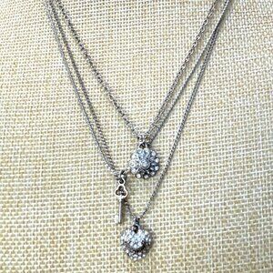 Juicy Couture Silver-Tone Layered Charm Necklace With Heart Key & Flower Pendant